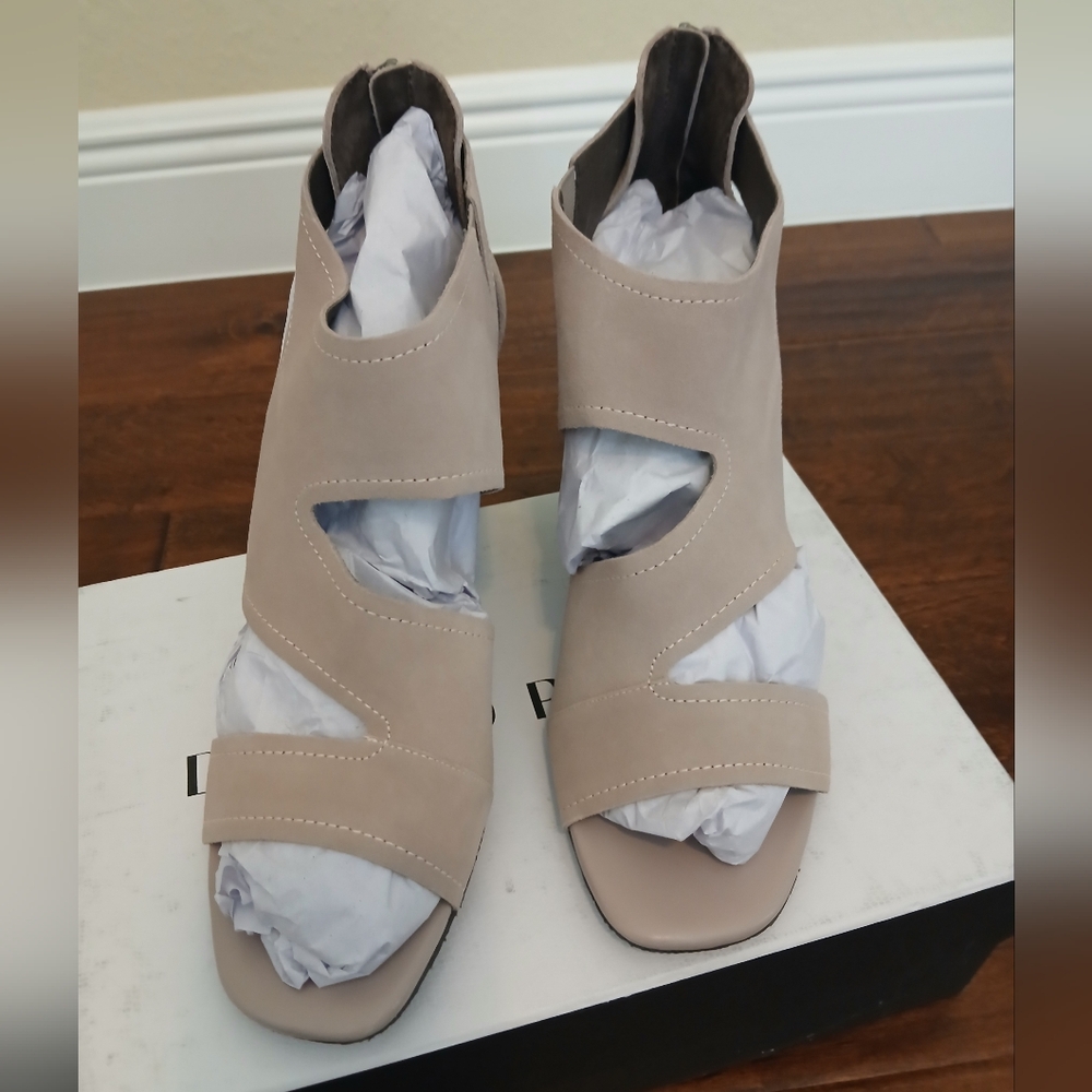 Donald Pliner Panya Suede Mushroom Grey Metallic Snakeskin Wedge Sandals Sz 11 - Picture 6 of 8